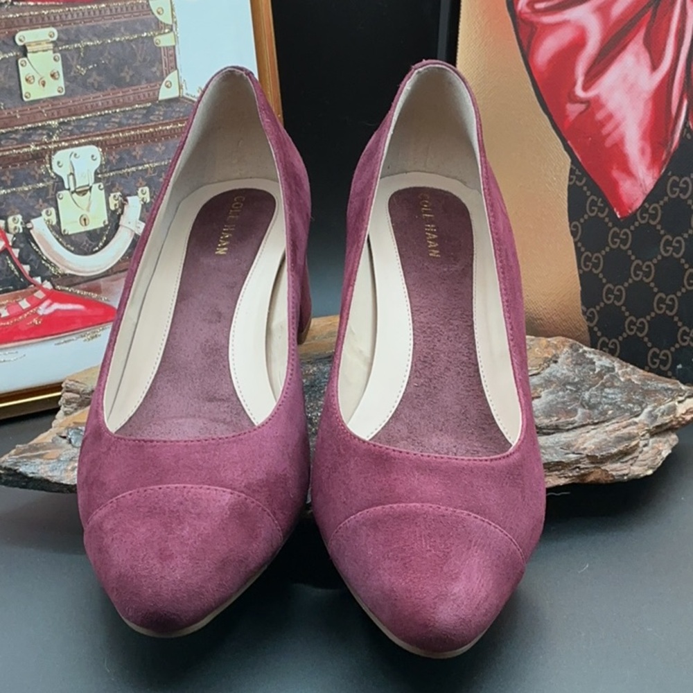 Cole Haan Plum Suede Block Heels - Picture 2 of 4